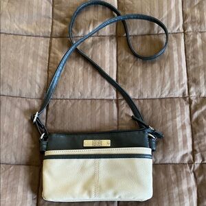 Unbranded Cream and Black Crossbody Bag with Adjustable Strap
